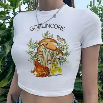 Гоблинкор, хиппи, готическая эстетика, укороченный топ для девочек, кавайные винтажные футболки 2000-х yk2, укороченный топ,