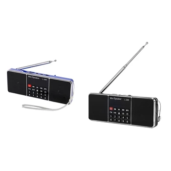 HFES 2 шт Мини Перезаряжаемый Стерео L-288 FM-радио Динамик ЖК-экран Поддержка TF-карты USB-диск MP3 Музыкальный плеер (Синий и черный)