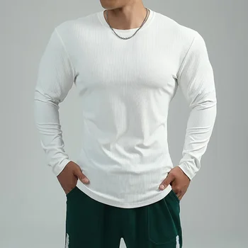 Мышечная рубашка Мужская футболка для бодибилдинга с длинным рукавом, обтягивающие футболки для тренировок в тренажерном зале, топы