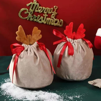 Авоськи с оленьими рогами Рождественские пакеты для конфет Бархатные пакеты для упаковки подарков Пакеты для шоколада Украшение подарков для вечеринки