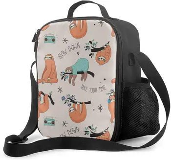 Ленивец, не торопись, утепленная сумка для ланча, многоразовый ланч-бокс с держателем для бутылки с водой и регулируемым плечевым ремнем, школьный