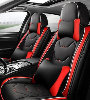 Черно-красные кожаные чехлы для автомобильных сидений, полный комплект с 2 передними сиденьями и 1 задней скамейкой, водонепроницаемые на 5 мест