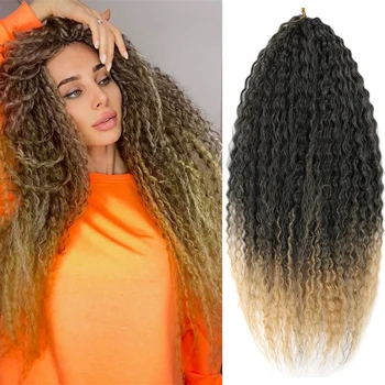 18 дюймов Синтетические Афро Кудрявые Вязаные Крючком Косы Омбре Плетение Наращивание Волос Marly Hair Для Женщин Коричневый 613 Saisity