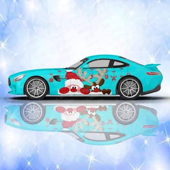 Счастливого Рождества Автомобильная Наклейка Санта Клаус Боковой Графический Узор Цветная Автомобильная Наклейка Боковая Наклейка Лось Снежинка Автомобильная Наклейка