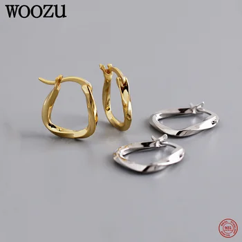 WOOZU, серебро 925 пробы, классические простые серьги-кольца Huggies Twist для женщин, роскошные вечерние Элегантные Европейские украшения с пряжками для ушей