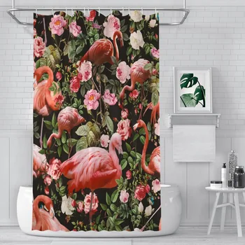 Занавески для душа с цветочным рисунком, водонепроницаемая ткань Flamingo Boho, креативный декор ванной комнаты с крючками, аксессуары для дома