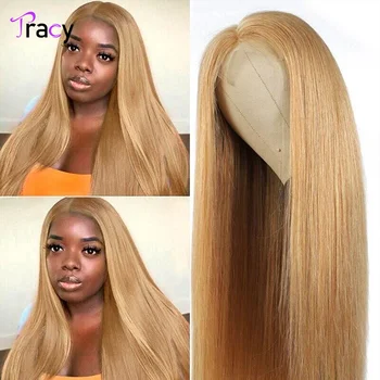 Tracy Hair # 27 Honey Blonde Носите и пользуйтесь бесклеевым париком, прямыми париками из натуральных волос, предварительно обрезанными париками с кружевной застежкой