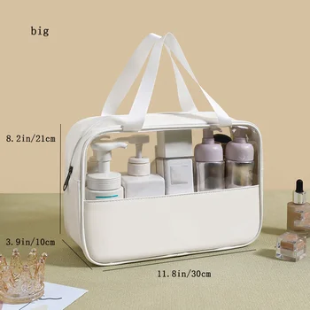 Косметичка для макияжа из искусственной кожи, прозрачная водонепроницаемая сумка для туалетных принадлежностей, переносная сумка для путешествий, косметичка большой емкости