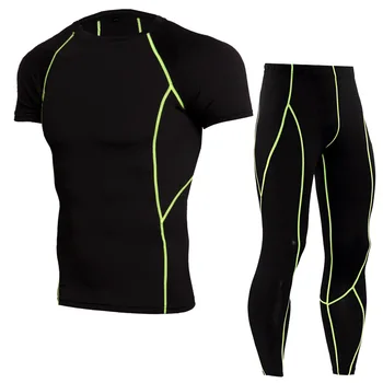 Мужская компрессионная рубашка, комплект брюк для тренировок, спортивная одежда для фитнеса, бодибилдинга, обтягивающие рубашки с короткими рукавами, леггинсы, спортивный костюм, комплект 2