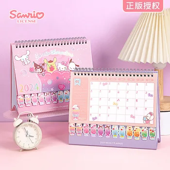 Аниме Kawaii Sanrio Хобби My Melody Kuromi Cinnamoroll Мультяшный календарь Hello Kitty на 2424 год Настольный Coil Настольный календарь