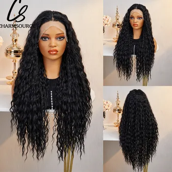 CharmSource Длинный черный парик на кружеве спереди Синтетические парики Детские волосы для чернокожих женщин натуральные высокой плотности термостойкие для ежедневного использования
