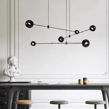 Светодиодная потолочная люстра в скандинавском минимализме для кухонного островка, черная подвесная лампа, обеденный стол, офисные подвесные светильники, лампа для чтения