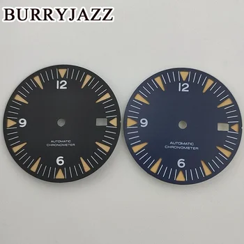 BURRYJAZZ 31 мм Черный Синий стерильный циферблат часов Со светящимся циферблатом Подходит для механизма NH35