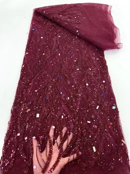 Роскошные Камни, Блестки, Кружевная ткань из бисера 2023, Высококачественная Нигерийская Свадебная Вышивка, Французский Тюль, шитье