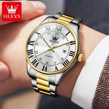 OLEVS Classic Деловые кварцевые часы для мужчин, Рим, Цифровой циферблат, отображение даты, роскошные часы, светящиеся водонепроницаемые мужские наручные часы