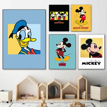 Мультфильм Дисней, картина на холсте, Микки Маус, Дональд Дак, плакаты и принты, настенные рисунки для гостиной, украшение детской комнаты