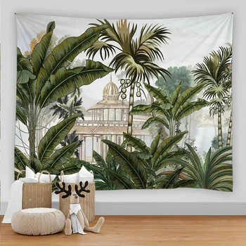 Пальмовый гобелен, висящий на стене, Листья тропических растений, Цветы, Пляжный настенный Гобелен, Фон с животными, Настенная ткань, Ковровые Гобелены