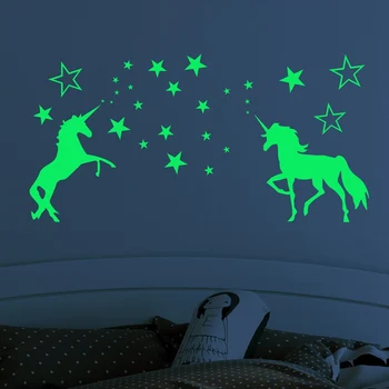 Светящиеся в темноте Наклейки на стену со звездами для детей, потолок детской спальни, Домашний декор, Светящиеся звезды, наклейки на стену в виде единорога