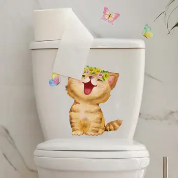 Наклейка на туалет Очаровательные наклейки на туалет в кошачьей тематике, очаровательные узоры для украшения ванной комнаты, Яркая цветная наклейка на туалет