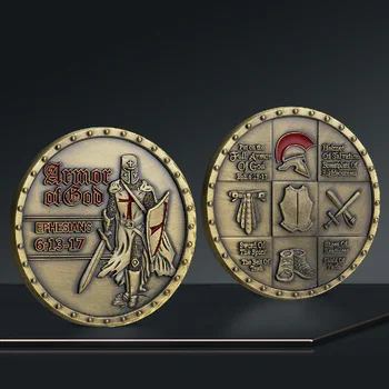 Броня Бога ЭФ 6:13-17 Монета вызова Щит веры Рыцарь Тамплиерский крест Солдаты Христа Коллекционная монета вызова крестоносца