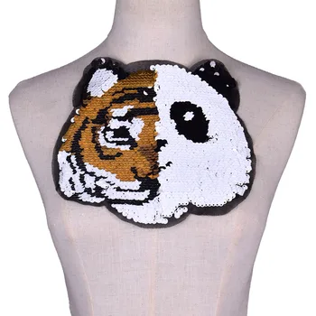 Ремонт пайеток с изображением панды и тигра, обратимая смена цвета, пришивание нашивок для одежды