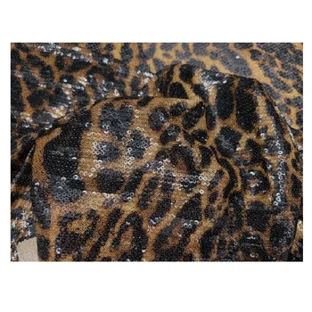 Жаккардовый леопардовый принт, расшитый карамельным цветом и черными блестками, ткань из тонкой сетки с леопардовым принтом