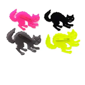 Акриловая брошь KUGUYS Halloween Cat для женщин и мужчин, карманные булавки с животными, ювелирные изделия, прозрачные Ярко-розовые Черные Зеленые Модные аксессуары