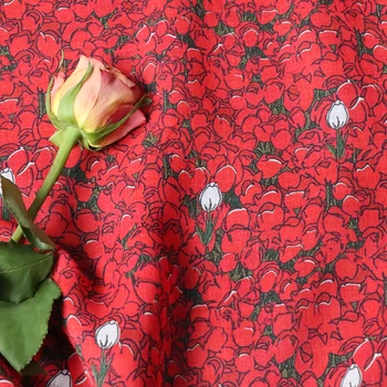 Высококачественная ткань для шитья из чистого рами с принтом красной розы tela Dress, брюки, рубашка