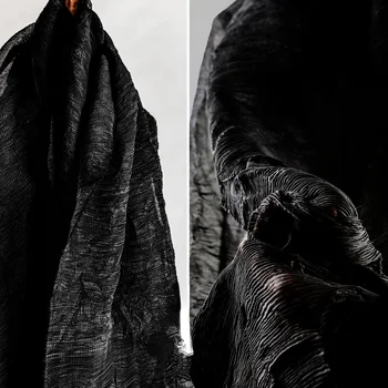 Черная плиссированная ткань Ретро Полупрозрачная Эластичная Креативная куртка, одежда, платье, Дизайнерская ткань для самостоятельного шитья, Полиэфирный материал