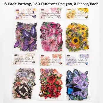Цветочные Наклейки Водонепроницаемый Набор Наклеек для Вырезок 300шт Клейких Бабочек Цветов Растений для Diy Journaling Planner