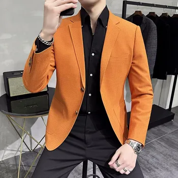 Plyesxale Новое поступление, оранжевые блейзеры, мужская брендовая куртка, модные тонкие повседневные пальто, красивый блейзер, мужские блейзеры, топы Q790