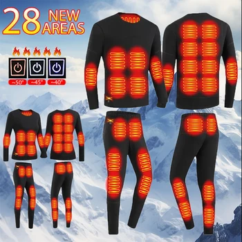 Черное нижнее белье с подогревом, защищенное от холода, USB-электрическое отопление, Термальная одежда для катания на лыжах, Стирка мужского термобелья для пеших прогулок с самонагревом