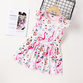 Европейская и американская детская одежда Платье для девочек с развевающимися рукавами Фламинго юбка принцессы