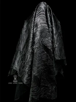 Черная морщинистая ткань, весенне-осеннее верхнее пальто, одежда, дизайнерская одежда, Швейные метры, ткань, материал из чистого полиэстера своими руками
