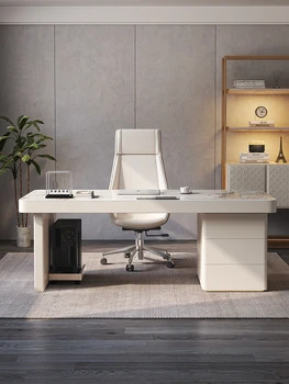 Светлый роскошный стол из каменного сланца в кремовом стиле, современный и простой, письменный стол высокого класса, офисный стол