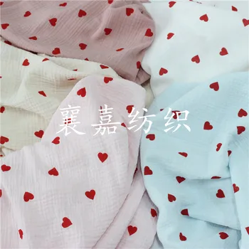 Хлопчатобумажный креп С двойной марлей, Пижамная ткань Love Heart, Ткань для женской одежды