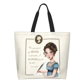 Сумки для покупок с портретом Джейн Остин, Холщовая сумка для покупок через плечо, большая вместительная Моющаяся сумка для писательского романа