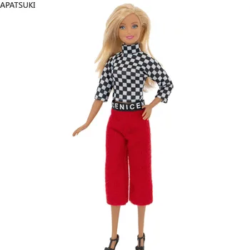 Комплект модной кукольной одежды в черно-белую клетку для куклы Барби, наряды для кукол 1/6, аксессуары для кукол для Барби, рубашка, красные шорты, игрушки