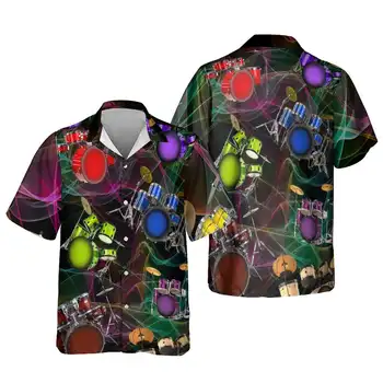 Jumeast 3D Печатные Мужские Рубашки Kpop С Рисунком Рокабилли, Пляжная Гавайская Музыкальная Рубашка В стиле Хип-Хоп, Фортепианные Блузки, Ударная Установка, Винтажная Одежда