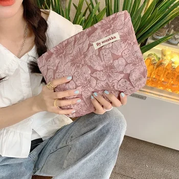 Цветочная косметичка из хлопчатобумажной ткани Женская косметичка для хранения косметики на молнии в Японском стиле Винтажный клатч для телефона Beauty Case