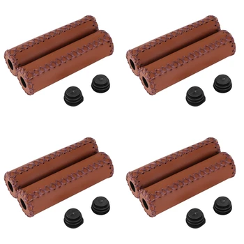 4 пары винтажных кожаных ручек для велосипедных рулей, Цвет чехла для треккинговых рулей: коричневый