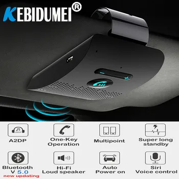 Автомобильный комплект громкой связи Bluetooth 5.0 Динамик Hi-Fi, Беспроводной аудиоприемник мощностью 2 Вт, Музыкальный MP3-плеер с шумоподавлением, зажим для солнцезащитного козырька