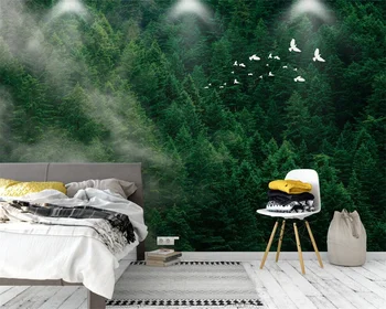 Custom Mural 3D Fog Pine Jungle Birds Wall Wallpaper Foggy Forest Living Room Bedroom TV Background Wall обои для стен в рулонах