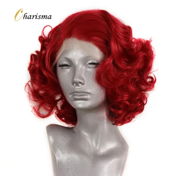 Синтетический парик на кружеве Charisma для женщин, короткие парики, предварительно выщипанные волосы, волнистый красно-серый парик на кружеве, косплей