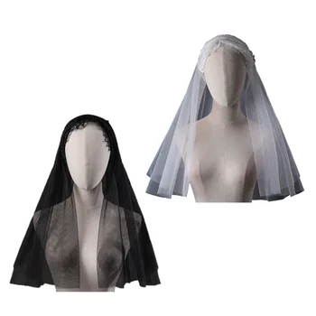 Винтажная кружевная фата для официального случая Элегантный платок для латиноамериканской мессы Короткая свадебная фата для леди из католической церкви Мантилья