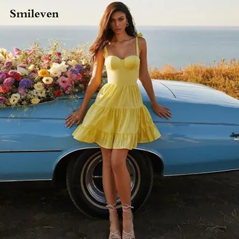 Smileven, сексуальные мини-платья для выпускного вечера, корсет на тонких бретельках, вечерние платья для встречи выпускников, милые платья трапециевидной формы