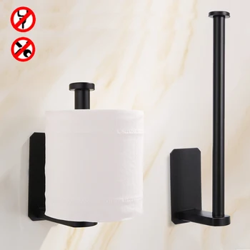 Клейкий держатель для туалетной бумаги для кухни из нержавеющей стали 304, настенный квадратный черный держатель для рулона бумаги для ванной комнаты, вешалка для салфеток