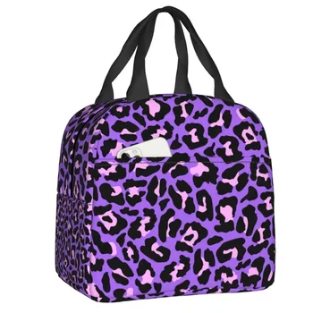 Фиолетовая и розовая леопардовая бесшовная термоизолированная сумка для ланча в виде гепарда, Многоразовый контейнер для ланча для школьной коробки с едой