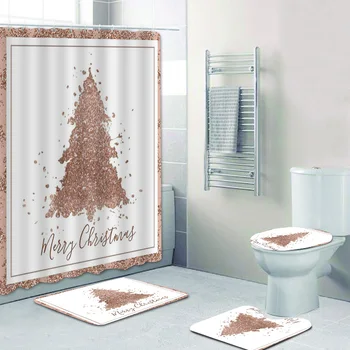 Роскошный Комплект штор для ванной в виде Рождественской елки с блестками из розового золота, Гламурные Искусственные блестки, Занавески для душа, коврики для ванной, Декор для туалета