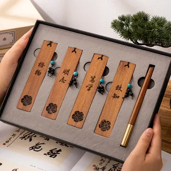 Подарочная коробка с ручкой для подписи в классическом китайском стиле, усовершенствованный деревянный костюм, подарок для рук, закладка из красного дерева, подарок оптом